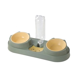 Stainless steel tilted double bowl pet 2-in-1 feeder