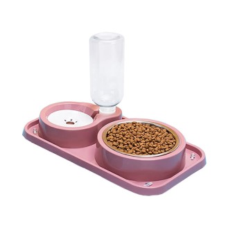 Removable spill-proof stainless steel 2-in-1 pet feeder