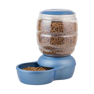 Clear hopper gravity feed pet feeder