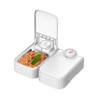 Stainless steel bowl 2 meal pet wet food timer feeder